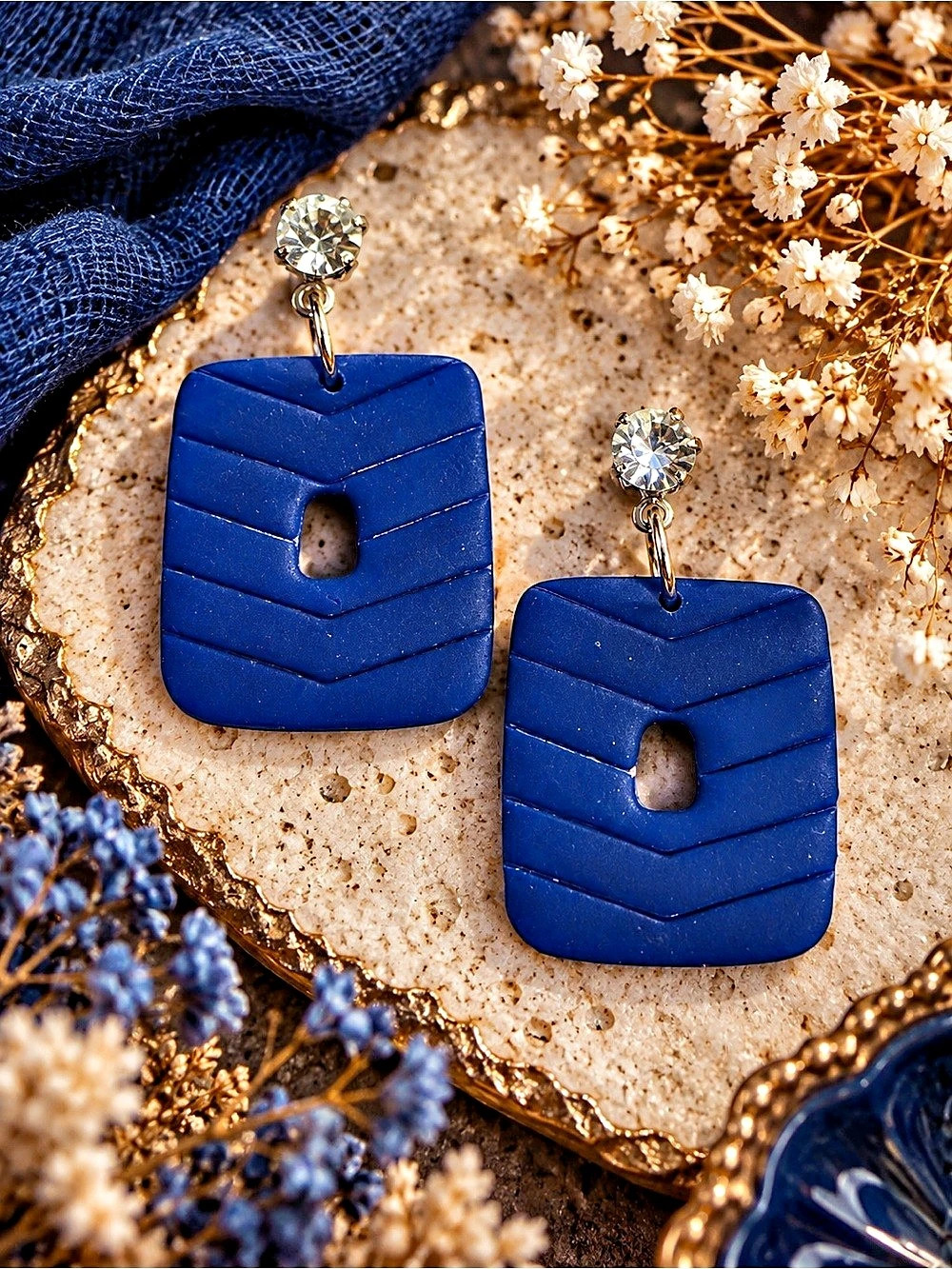 Blue & Silver Statement Drop Earrings
